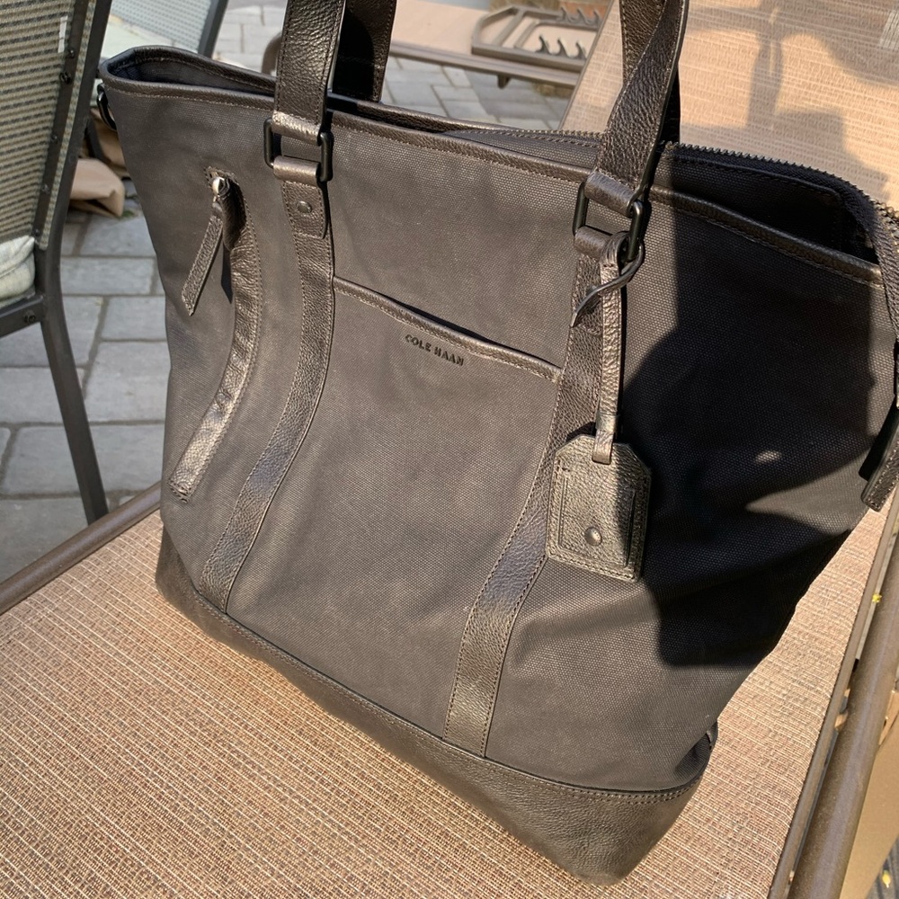 Cole Haan Mens leather and coated canvas tote